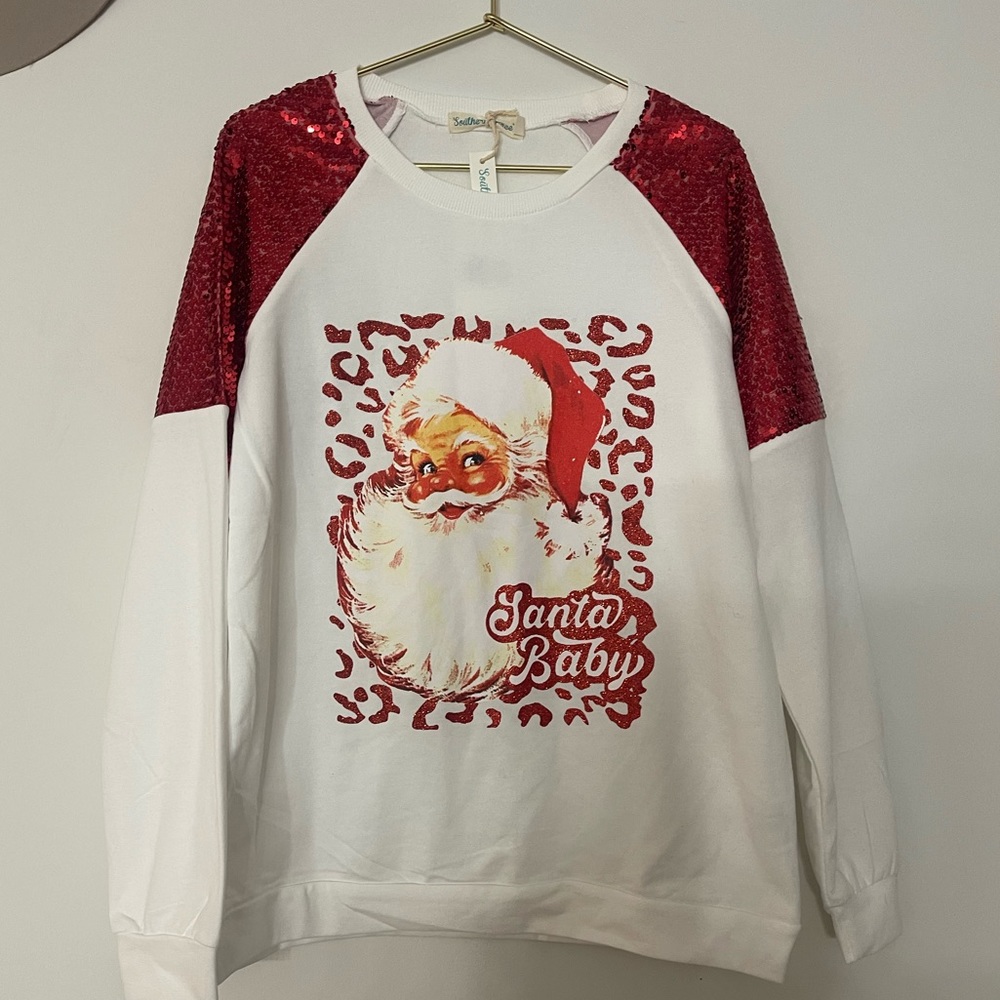 Sequin Sleeve Santa Baby Sweatshirt